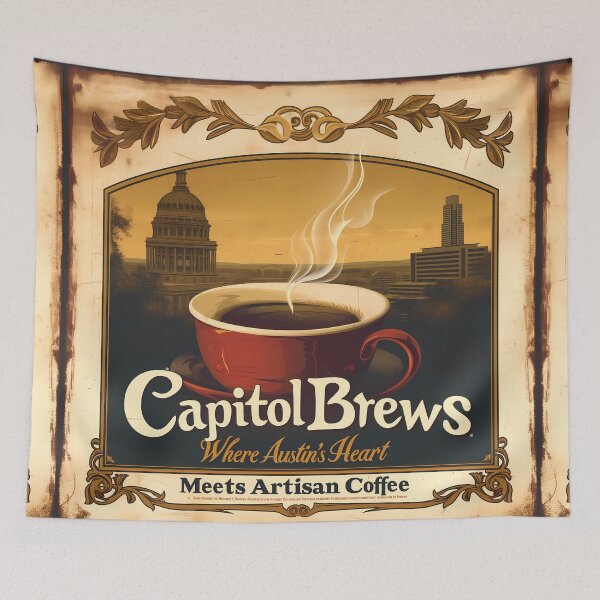 Item preview, Austin Capitol Brews Coffee Poster - Vintage Style Café Wall Art with Iconic Texas Landmarks designed and sold by David Balzen.