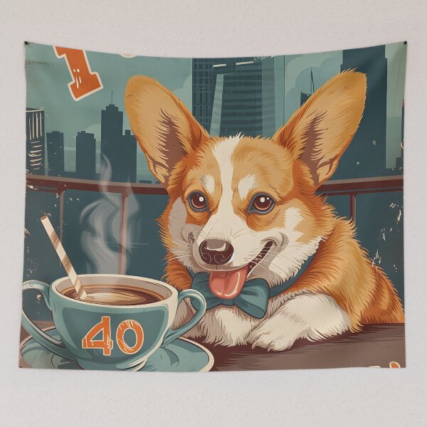 Item preview, 40 Party Crew - 40 Year Old 1984 Funny Corgi Dog Coffee NYC 40th Birthday designed and sold by SecretDicer.