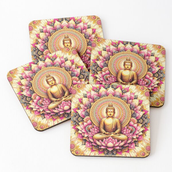 Artikelvorschau, Goldrosa Buddha psychedelisches Blumen-Fraktal-Mandala 2 entworfen und verkauft von GuyBlank.