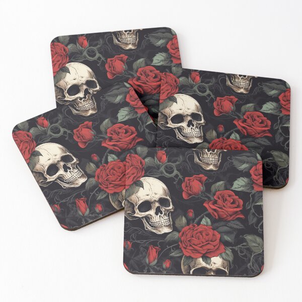 Item preview, skulls and red roses flowers designed and sold by Ararat Shahinyan.