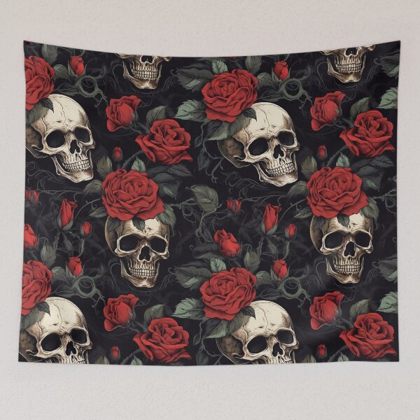 Item preview, skulls and red roses flowers designed and sold by Ararat Shahinyan.