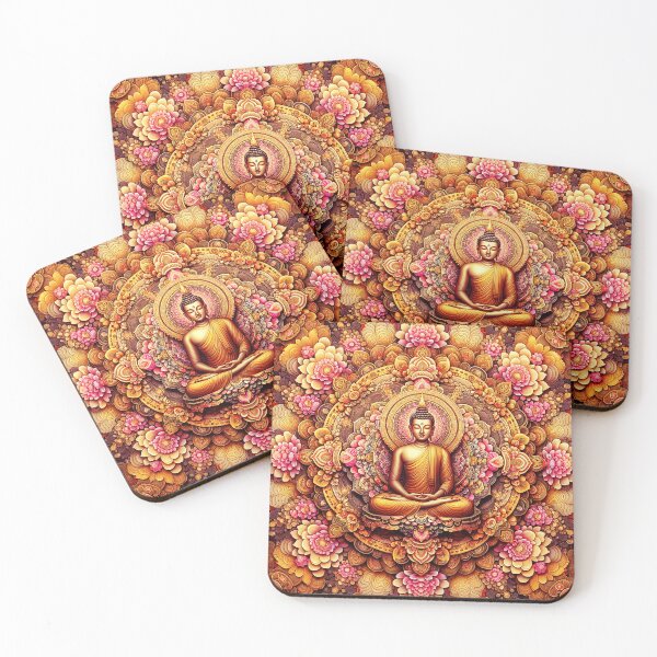 Artikelvorschau, Goldrosa Buddha psychedelisches Blumen-Fraktal-Mandala 3 entworfen und verkauft von GuyBlank.