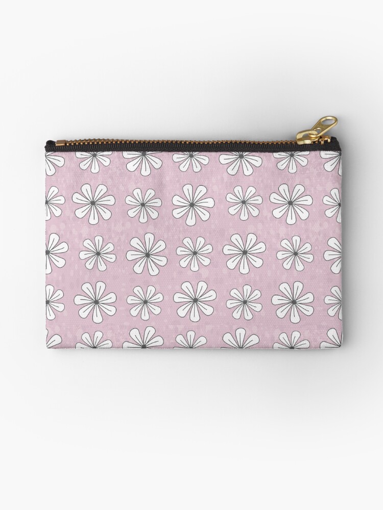 Thumbnail 1 of 4, Zipper Pouch, White Flowers Pink Background designed and sold by CarlaBaremb.