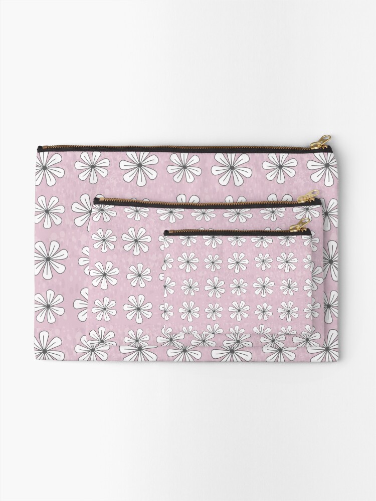 Thumbnail 2 of 4, Zipper Pouch, White Flowers Pink Background designed and sold by CarlaBaremb.