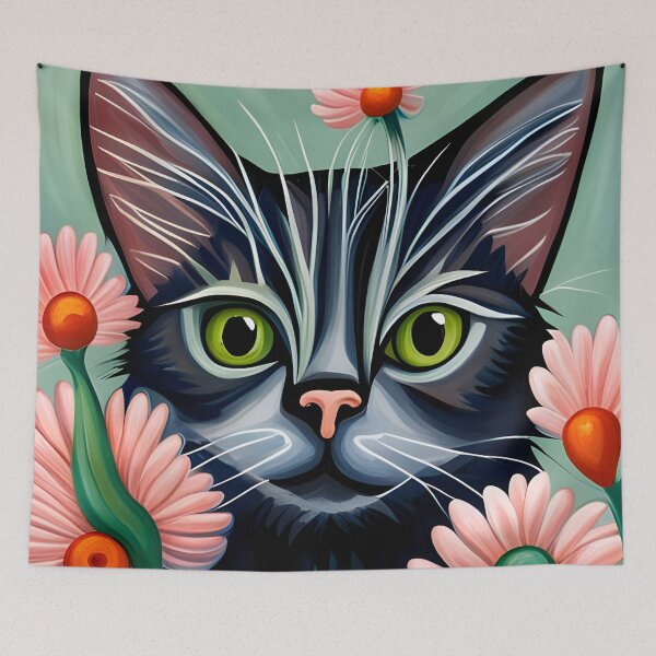 Item preview, Black Cat and Flowers 2 designed and sold by Reclining Buddha Cat.