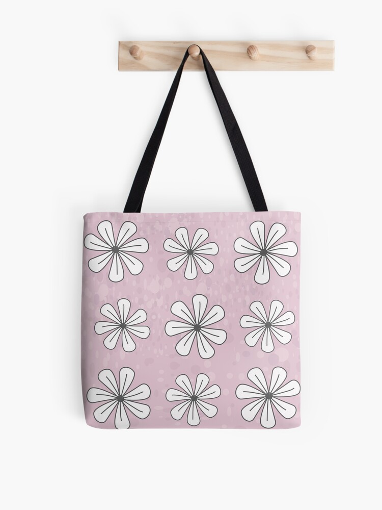 Thumbnail 1 of 2, Tote Bag, White Flowers Pink Background designed and sold by CarlaBaremb.