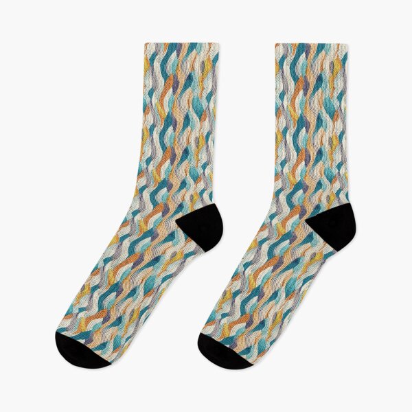 Item preview, knit fabric with orange and blue waves designed and sold by YeKnot.