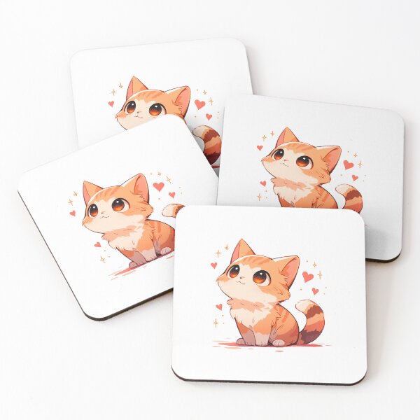 Item preview, Cute Kawaii Happy Red Kitten with Hearts Cat in Love designed and sold by CozyKawaiiArt.