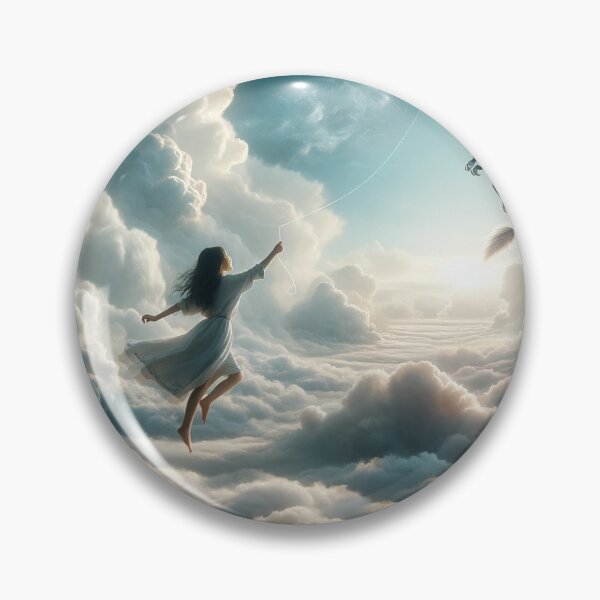 Item preview, Girl holding a kite string, flying together with the kite in the clouds designed and sold by AndreaMart.