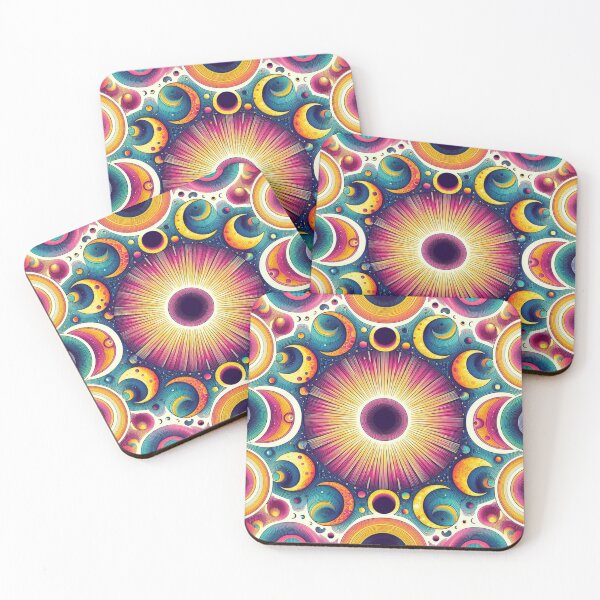 Item preview, Bright Colorful Celestial Eclipse Drawing Illustration Mid Mod 3 designed and sold by CoffeeIsATrip.