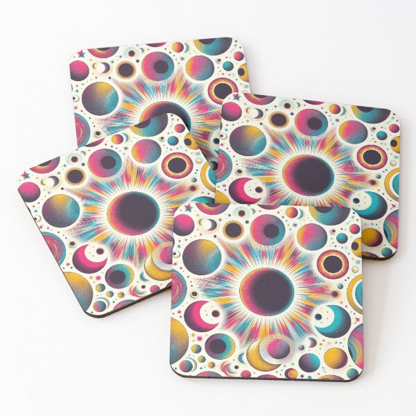 Item preview, Bright Colorful Celestial Eclipse Drawing Illustration Mid Mod 4 designed and sold by CoffeeIsATrip.