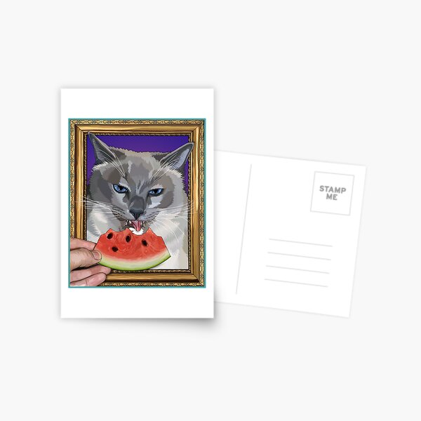 Item preview, Surreal Portrait of a Cat Eating Watermelon designed and sold by Carleah Unique.
