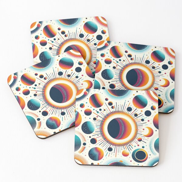 Item preview, Bright Colorful Celestial Eclipse Drawing Illustration Mid Mod 6 designed and sold by CoffeeIsATrip.