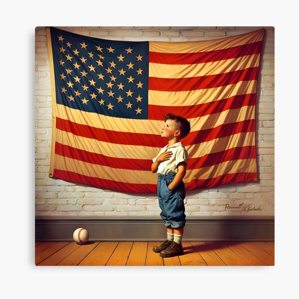 "Patriotic Kid with American Flag and Baseball" Canvas Print for Sale by Jim LaFleur