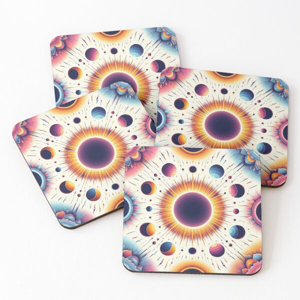 Item preview, Bright Colorful Celestial Eclipse Drawing Illustration Mid Mod 7 designed and sold by CoffeeIsATrip.