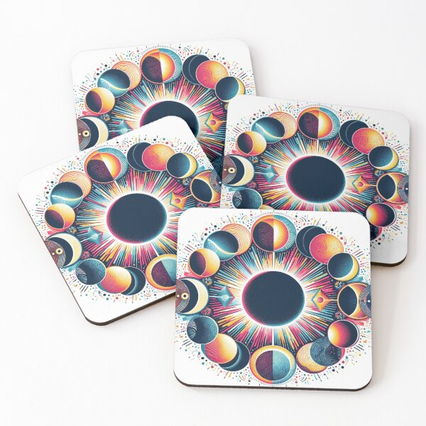 Item preview, Bright Colorful Celestial Eclipse Drawing Illustration Mid Mod 8 designed and sold by CoffeeIsATrip.