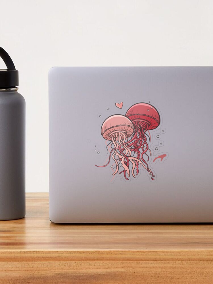 Aperçu 1 sur 3. Sticker avec l'œuvre Épris de toi - Méduses rose et rouge créée et vendue par emiliewhite.