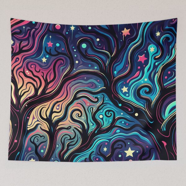 Item preview, Psychedelic Wonky Forest At Night designed and sold by humnoo.