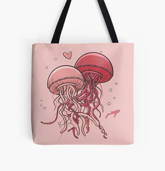 Épris de toi - Méduses rose et rouge Tote bag doublé