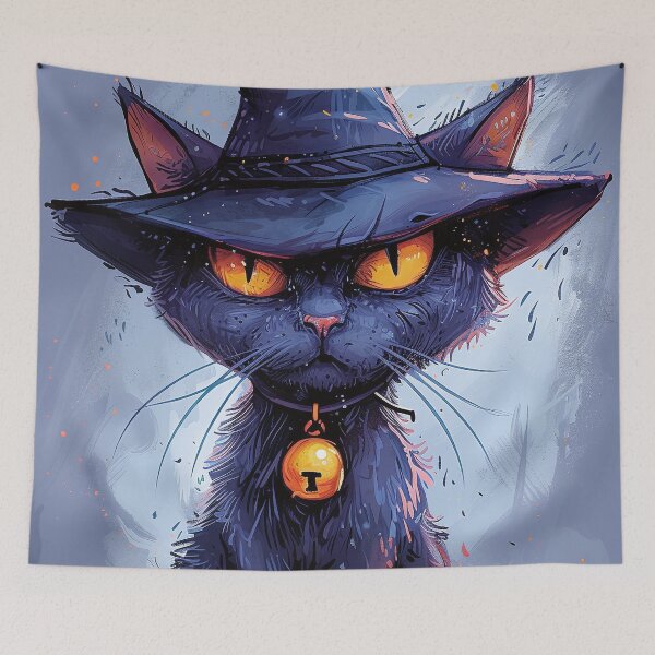 Artikelvorschau, Nekromantenkatze mit Magierhut im Cartoon-Stil entworfen und verkauft von EpicFantasy.