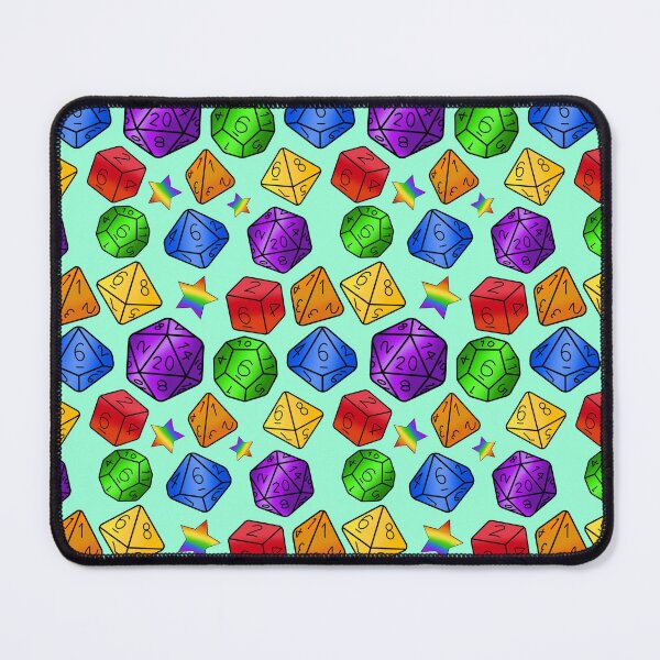 Item preview, Rainbow polyhedral dice set on green designed and sold by Cthulhu loves crafts.
