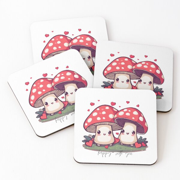 Item preview, Cute Red Mushroom Couple with Happy With You Text and Hearts for Valentine's Day 2024 for Mushroom Lovers Mushroom Valentine designed and sold by SEVENPRINTS.