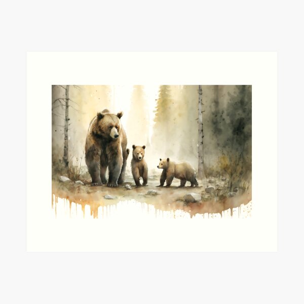Artikel-Vorschau von Bärenfamilie im Wald, designt und verkauft von Rhinosaurarts.