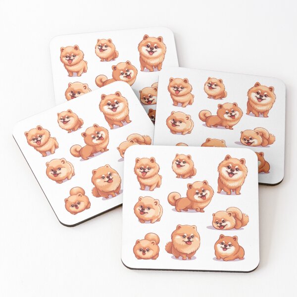 Item preview, Set of Nine adorable Pomeranian illustrations in playful poses. Fluffy golden-brown coats and happy expressions. designed and sold by PrintsByVickson.