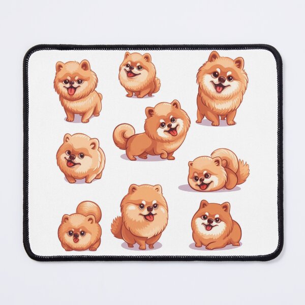 Item preview, Set of Nine adorable Pomeranian illustrations in playful poses. Fluffy golden-brown coats and happy expressions. designed and sold by PrintsByVickson.
