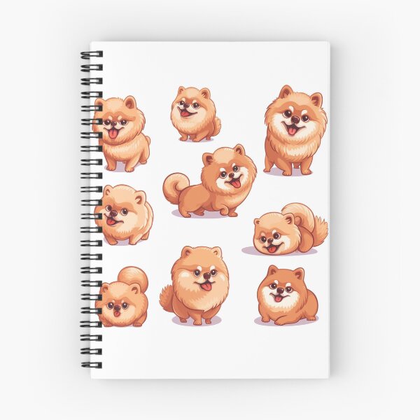 Item preview, Set of Nine adorable Pomeranian illustrations in playful poses. Fluffy golden-brown coats and happy expressions. designed and sold by PrintsByVickson.