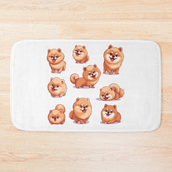 Item preview, Set of Nine adorable Pomeranian illustrations in playful poses. Fluffy golden-brown coats and happy expressions. designed and sold by PrintsByVickson.