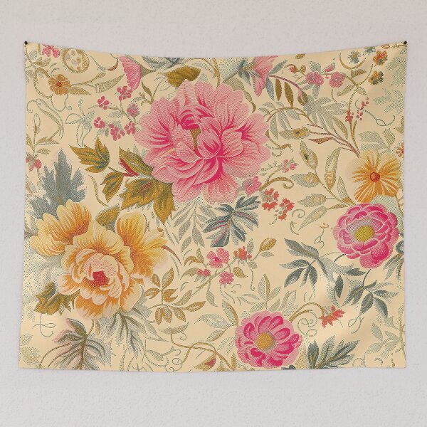 Item preview, Vibrant Flowers and Antique Designs on Beige Background designed and sold by celiacreatec.