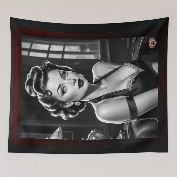 Item preview, Please Tell Me More Beautiful AI Concept Art Film Noir Portrait by Xzendor7 designed and sold by Xzendor7 Digital Art Creations.