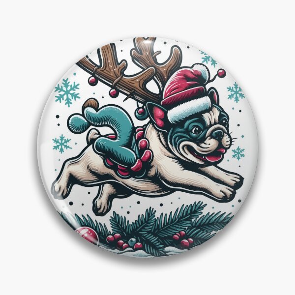 Item preview, Christmas Festive Frenchie Soars Delivering Sausage designed and sold by bjrocket89.