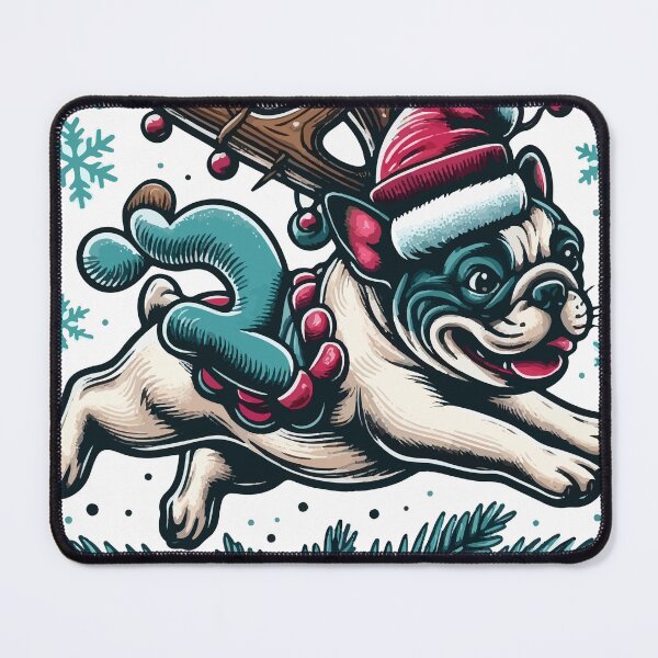 Item preview, Christmas Festive Frenchie Soars Delivering Sausage designed and sold by bjrocket89.