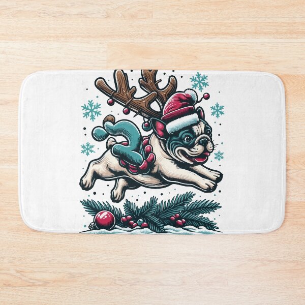 Item preview, Christmas Festive Frenchie Soars Delivering Sausage designed and sold by bjrocket89.
