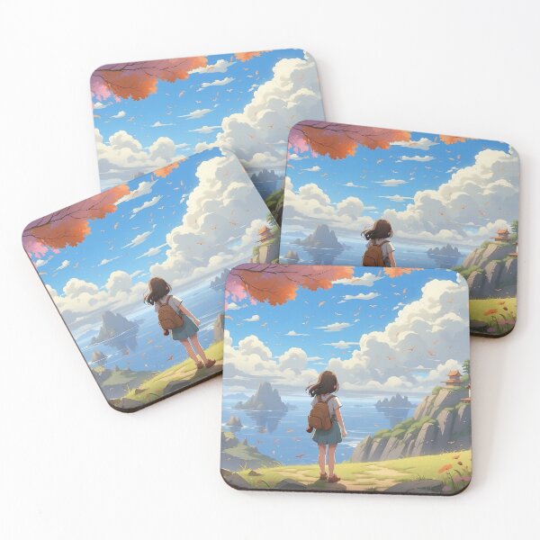 Item preview, Girl Overlooking Serene Ocean and Blossoming Landscape designed and sold by ArtComixHaven.