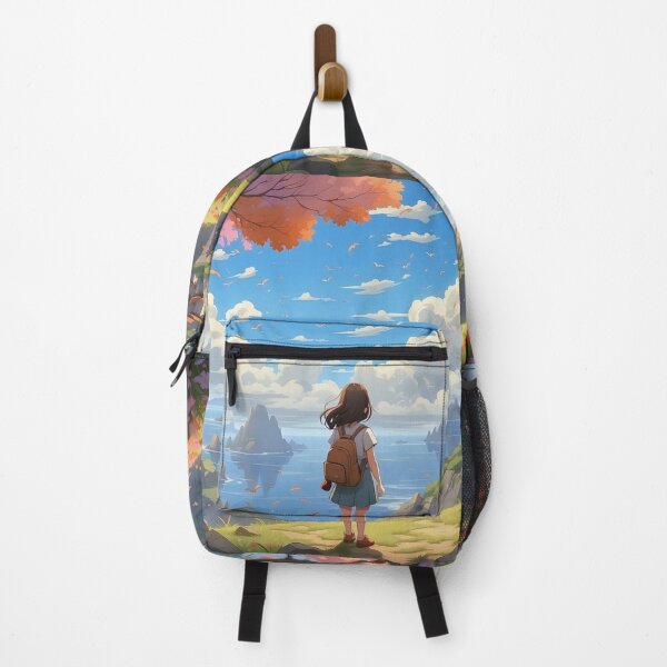 Item preview, Girl Overlooking Serene Ocean and Blossoming Landscape designed and sold by ArtComixHaven.