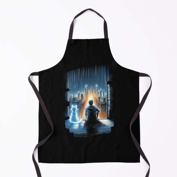 Item preview, Anime Nighttime Vigil - Boy and Spirit Cat Overlooking City designed and sold by RuyaFab.