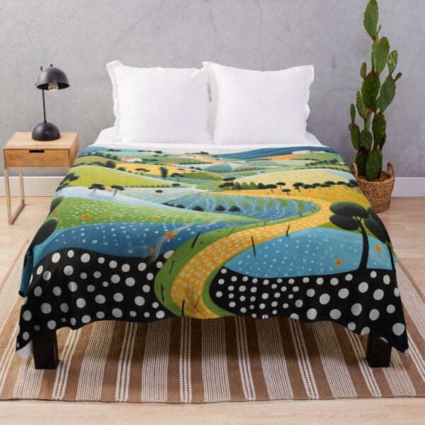 Artikelvorschau, Gepunktete Landschaft in Blau, Grün, Gelb, Schwarz und Weiß entworfen und verkauft von Neika Shimm Designs.