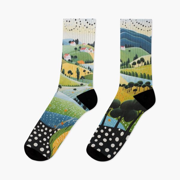 Artikelvorschau, Gepunktete Landschaft in Blau, Grün, Gelb, Schwarz und Weiß entworfen und verkauft von Neika Shimm Designs.