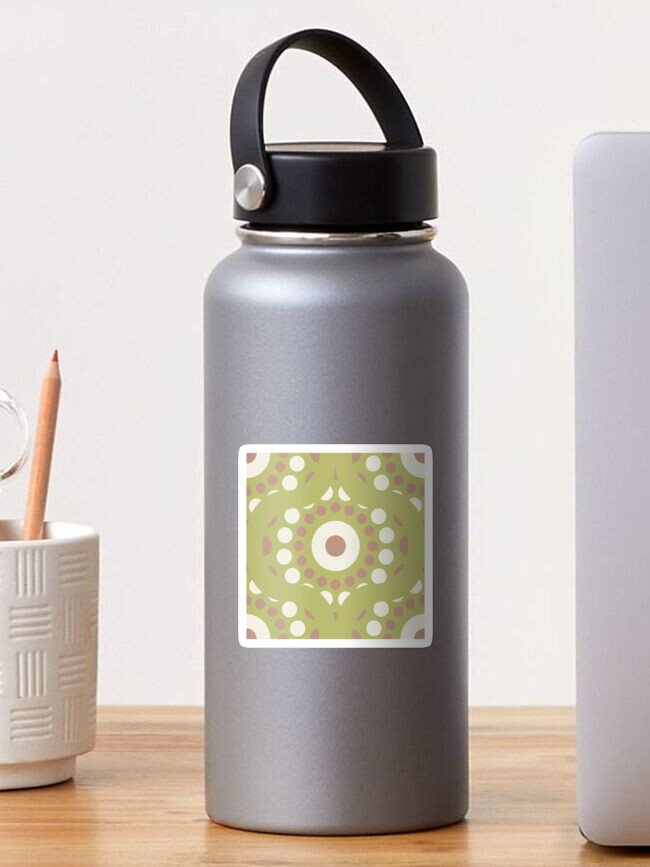 Sticker, Warm Neutrals Minimalist Dot Mandala Ogee designed and sold by Triplicate Limited