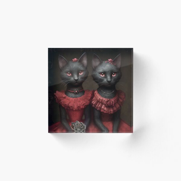 Item preview, Twin Black Cats in Fancy Red Dresses Valentine Fantasy designed and sold by Art.Fusion.Studio.