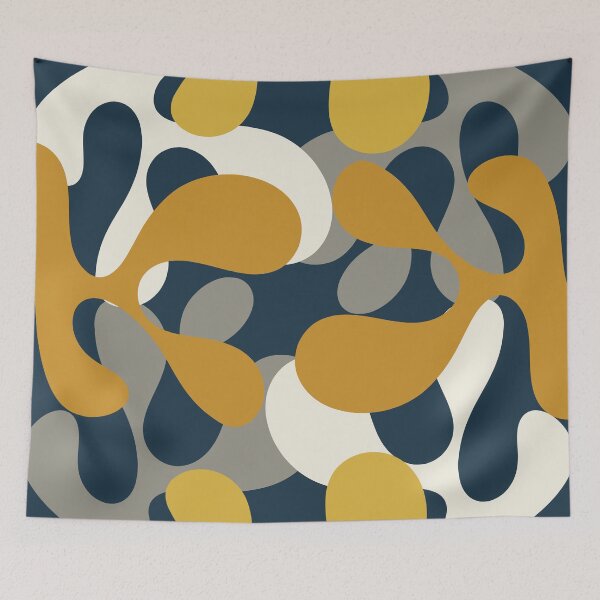 Item preview, Modern Abstract Codium Pattern Mustard Navy Blue Gray designed and sold by kierkegaard.