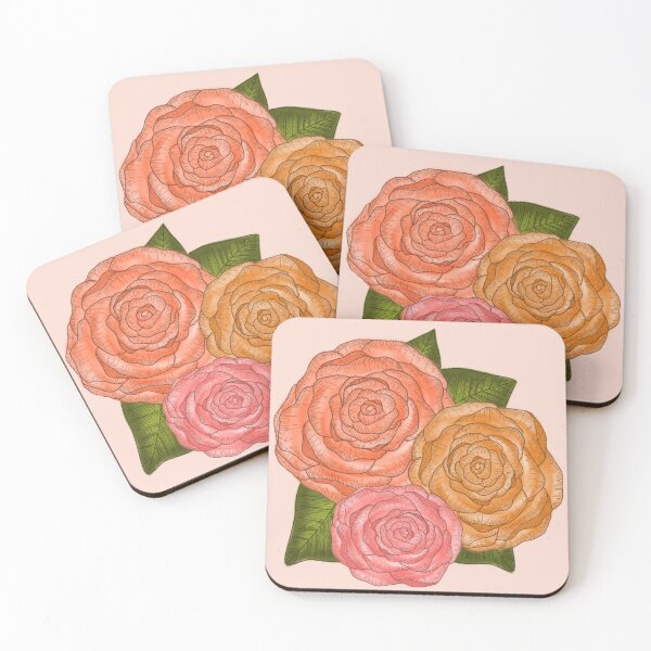 Item preview, Pink peach yellow roses floral digital art designed and sold by Beardraws18.