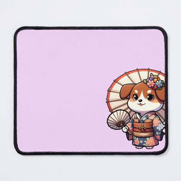 Item preview, Female Japanese Dog in Kimono Pink Background designed and sold by Andrew Frelas.