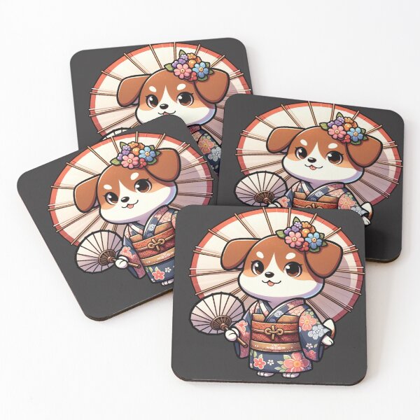 Item preview, Female Japanese Dog in Kimono Gray Background designed and sold by Andrew Frelas.