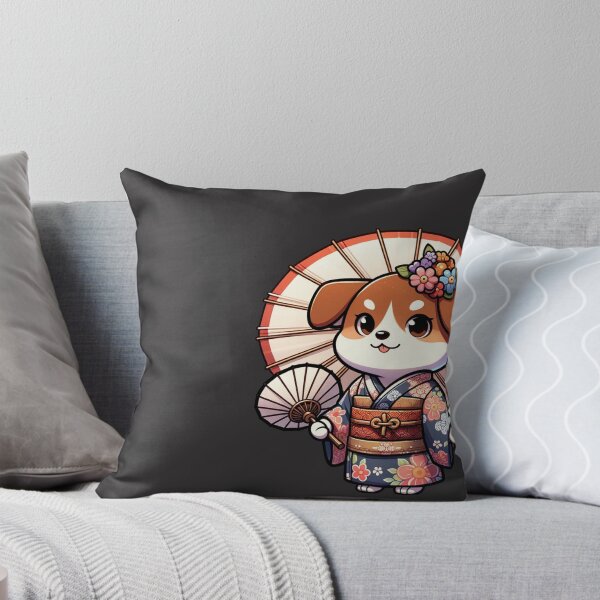 Item preview, Female Japanese Dog in Kimono Gray Background designed and sold by Andrew Frelas.
