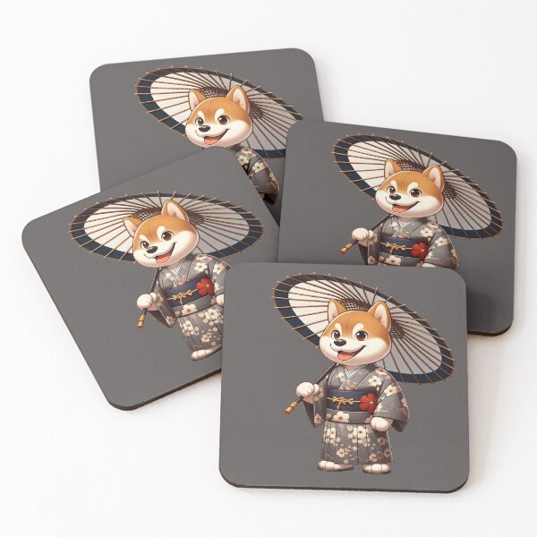 Item preview, Perro japonés macho de dibujos animados en gris Yukata designed and sold by Andrew Frelas.