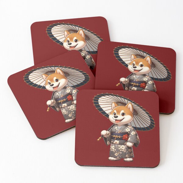 Item preview, Perro japonés macho de dibujos animados en fondo rojo Yukata designed and sold by Andrew Frelas.